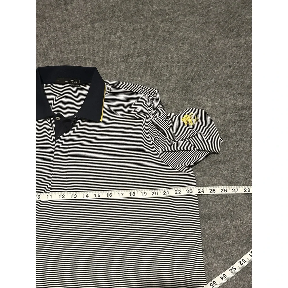 RLX Ralph Lauren White Blue Striped Large Polo Shirt Performance MGC 1915 Golf